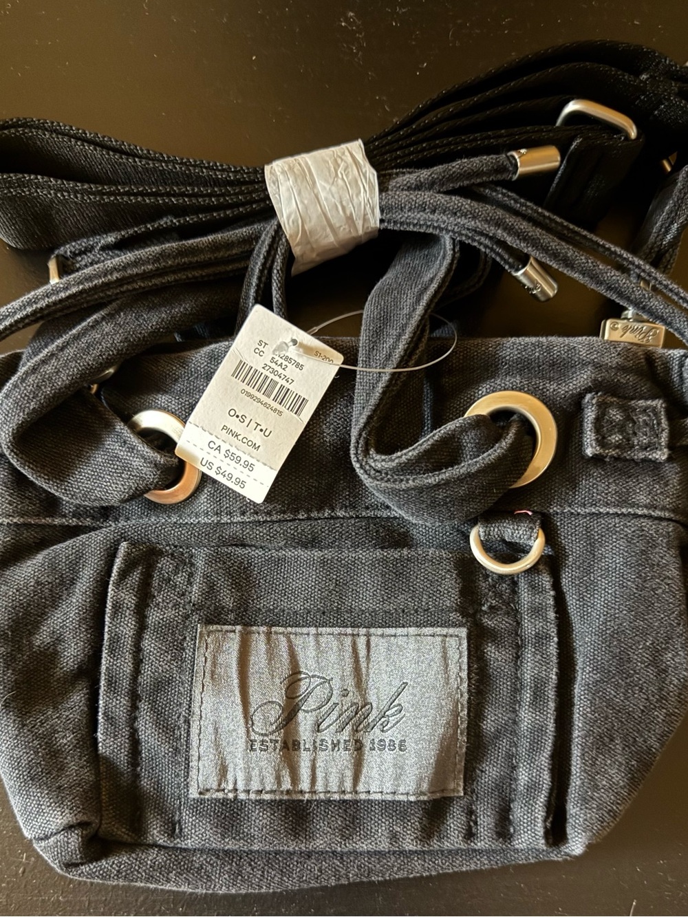 PINK Victoria's Secret Black Denim-Style Crossbody Bag